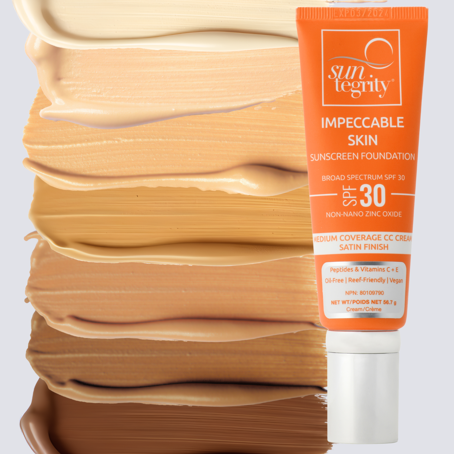 Suntegrity-Impeccable Skin SPF 30-Sun Care-0MainISTubewithallSwatches-The Detox Market | 