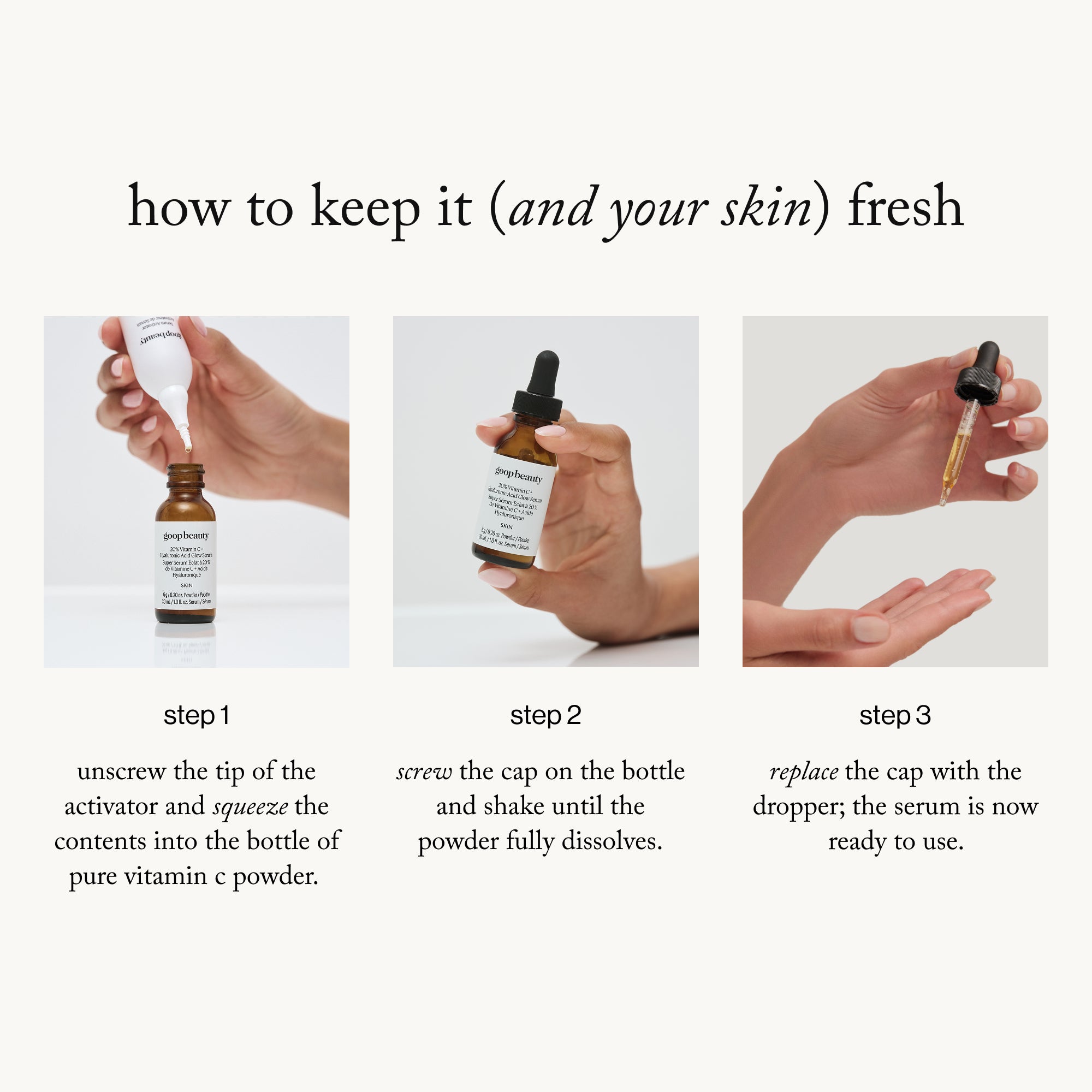 Goop-GOOPGLOW 20% Vitamin C + Hyaluronic Acid Glow Serum-Skincare-20_vitamincserum_imgCarousel_howto-The Detox Market | 