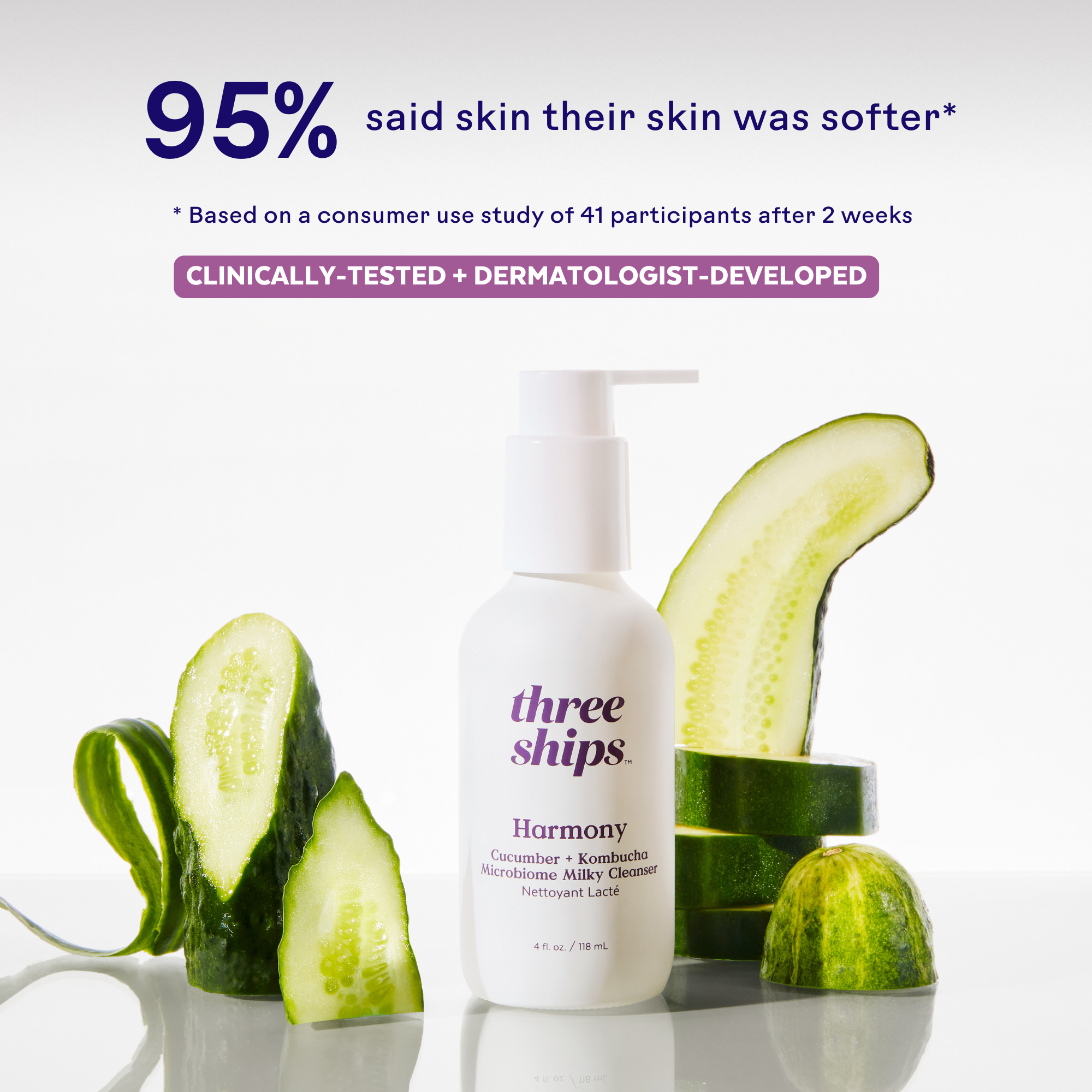 Three Ships-Harmony Cucumber + Kombucha Microbiome Balancing Cleanser-Skincare-628110639745_3_Stats-The Detox Market | 