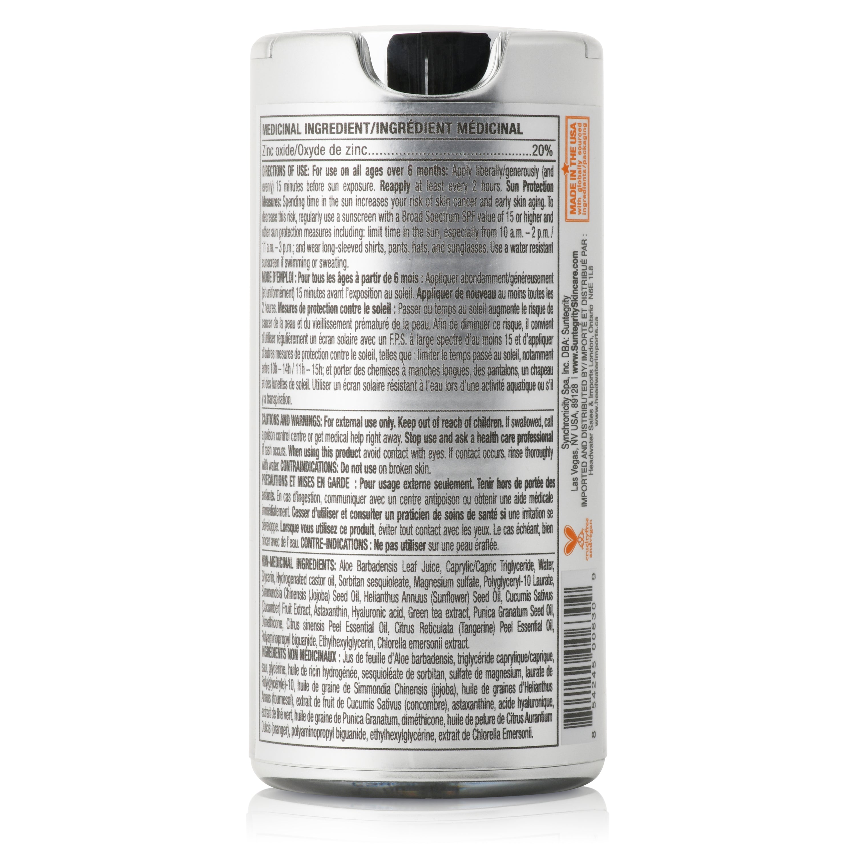 Suntegrity-Moisturizing Mineral Face Sunscreen & Primer - Broad Spectrum Spf 30-Sun Care-CanadaFaceSunscreenPrimerBack-The Detox Market | 