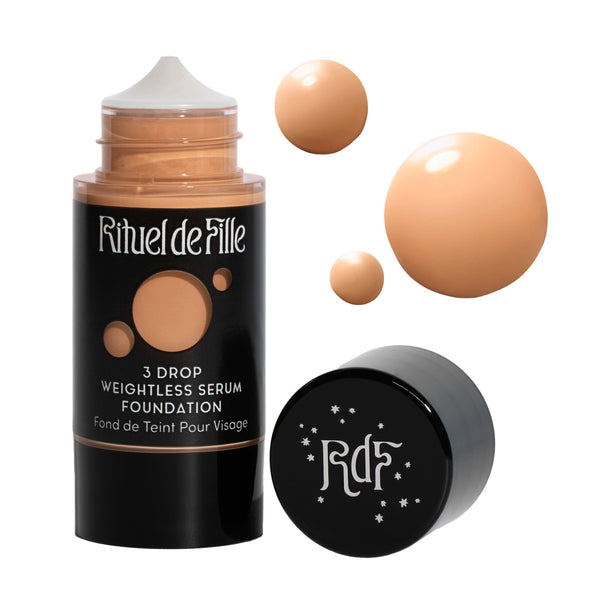 Rituel de Fille-3 Drop Weightless Serum Foundation-Makeup-DROP-145SwatchandBottleNoDropShadowSquare-The Detox Market | Potion 145 - Medium shade for gold to olive undertones