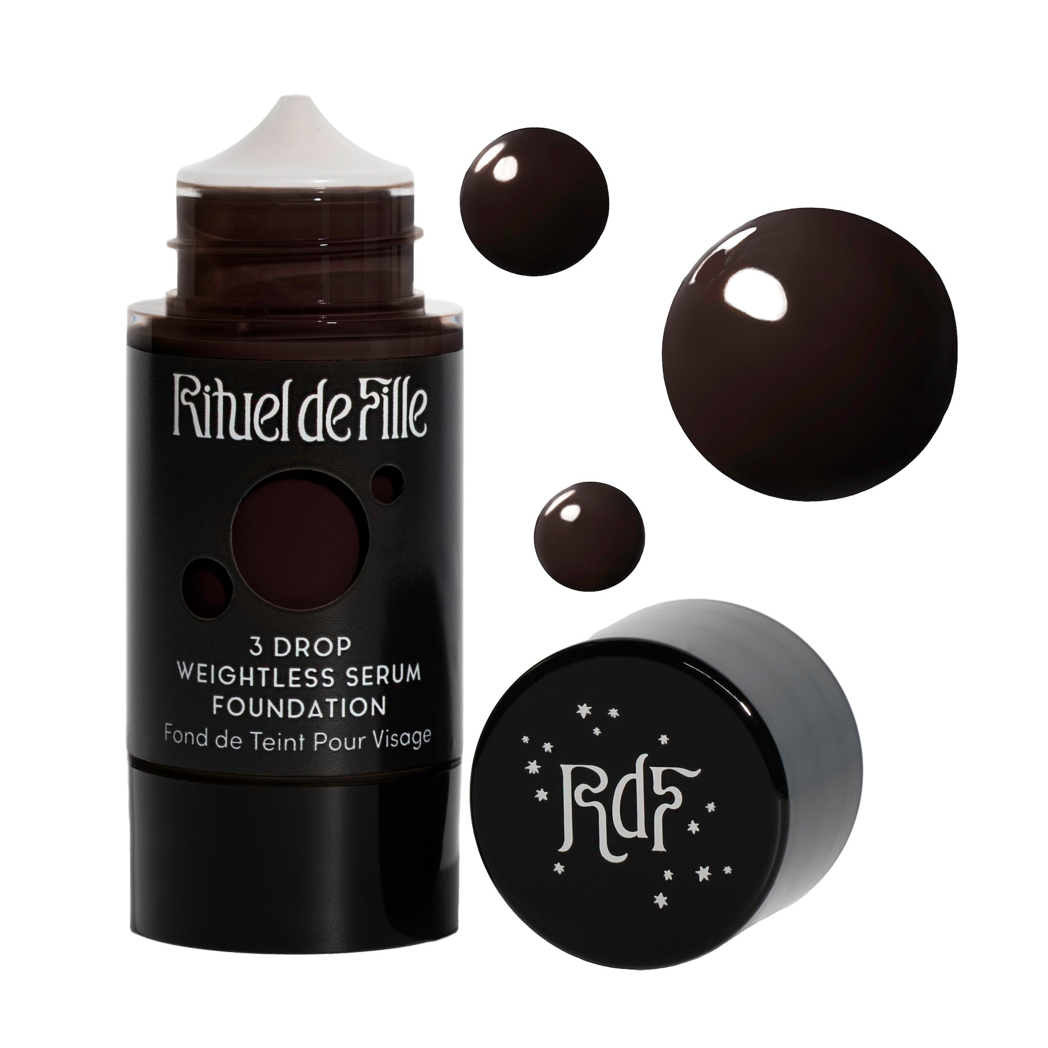 Rituel de Fille-3 Drop Weightless Serum Foundation-Makeup-DROP-210SwatchandBottleNoDropShadowSquare-The Detox Market | Potion 210 - Very deep shade for slightly warm neutral undertones