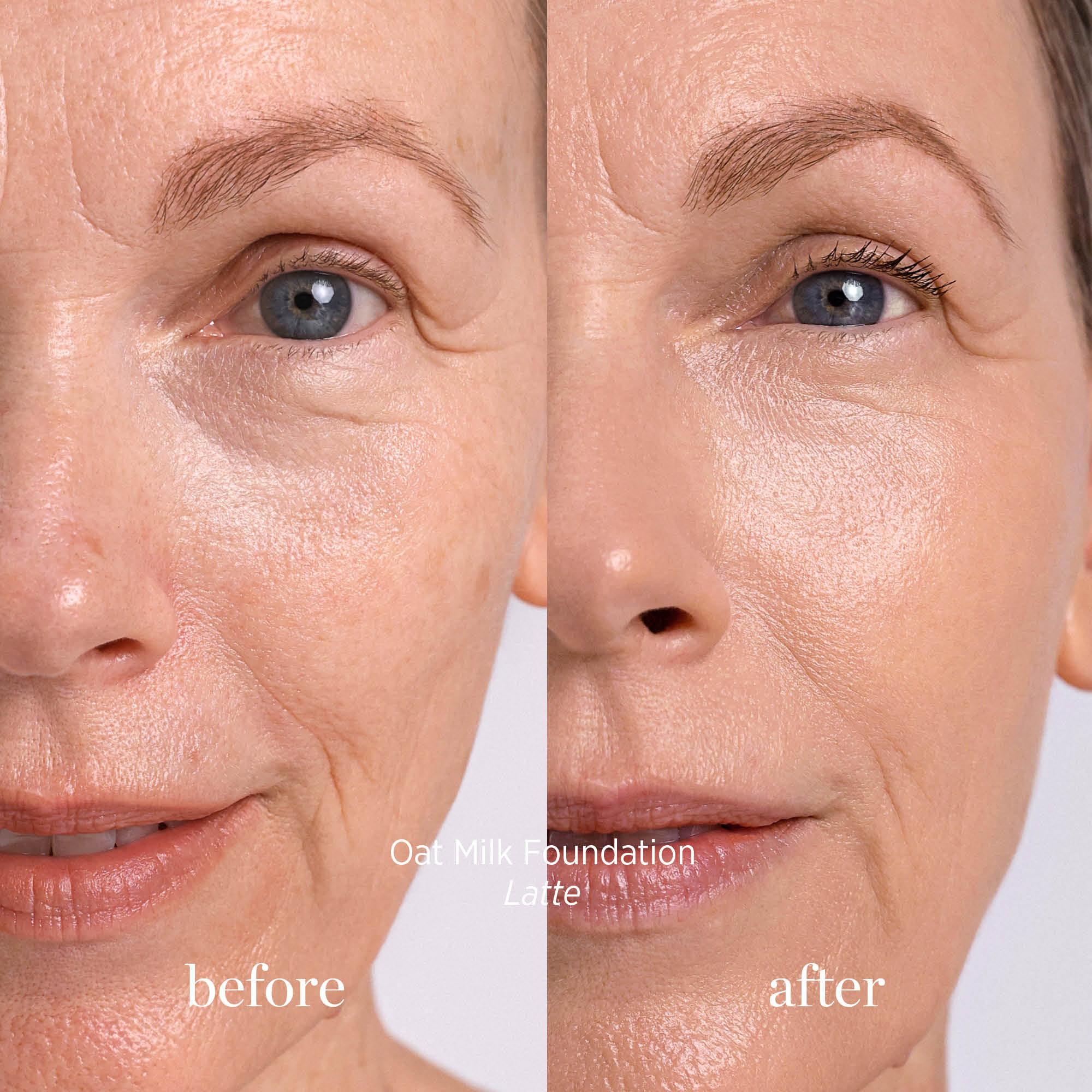 Ere Perez-Oat Milk Foundation-Makeup-ErePerez-OatMilkFoundation-Latte-BEFORE-AFTER-SQ-20003-The Detox Market | Latte - porcelain tones