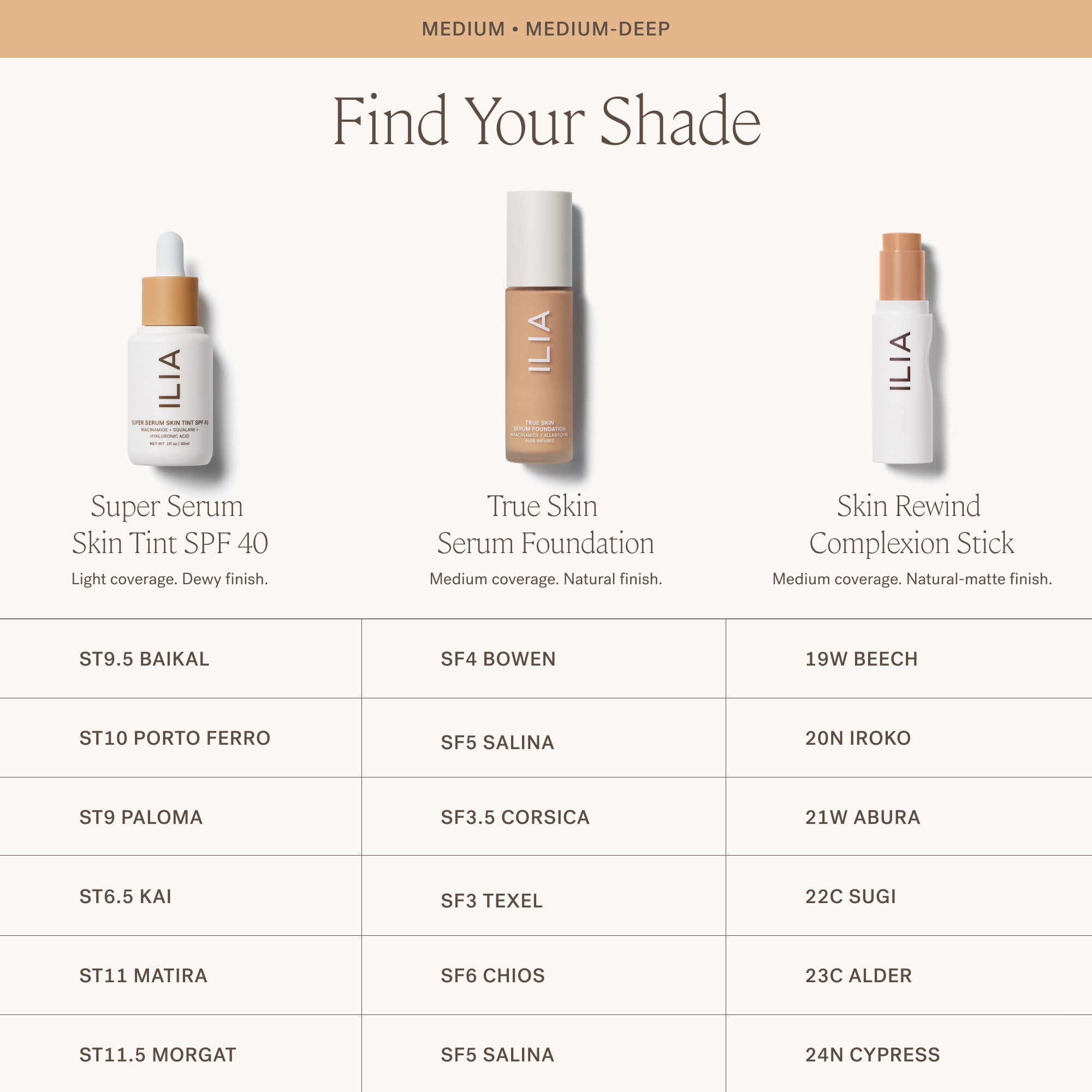 ILIA-Skin Rewind Complexion Stick-Makeup-ILIA_ComplexionStick_ShadeConversionChart_2000x2000_4-The Detox Market | Always