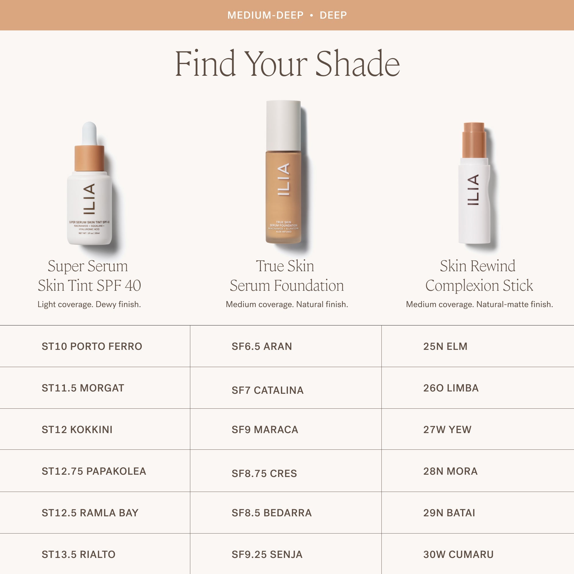 ILIA-Skin Rewind Complexion Stick-Makeup-ILIA_ComplexionStick_ShadeConversionChart_2000x2000_5-The Detox Market | Always