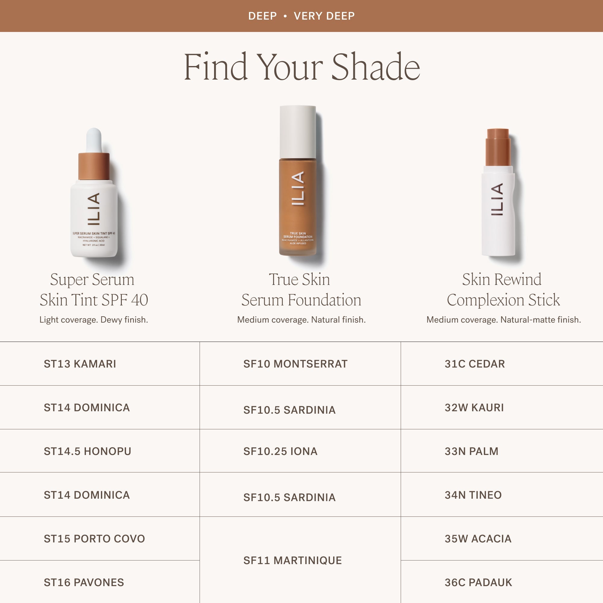 ILIA-Skin Rewind Complexion Stick-Makeup-ILIA_ComplexionStick_ShadeConversionChart_2000x2000_6-The Detox Market | Always